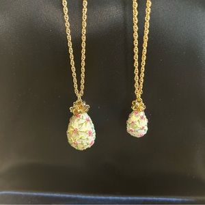 Vintage Joan Rivers Floral Rose and Vine Egg Pendants Matching Set Necklaces